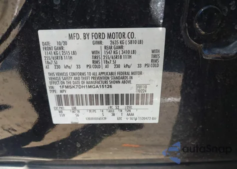 2021 Ford Explorer Xlt из США, поврежденный, VIN 1FMSK7DH1MGA15126